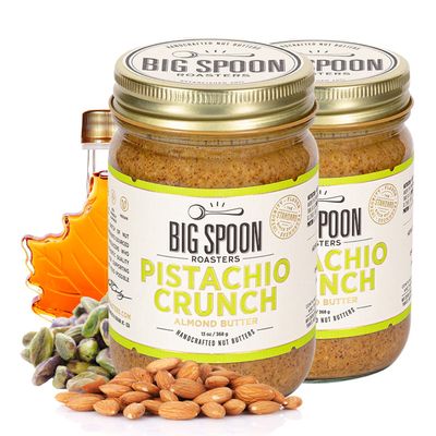 Big Spoon Roasters Almond & Pistachio Butter w/Raw Honey & Sea Salt - Keto Friendly, Low Sugar Almond Butter - Crunchy Pistachio Butter w/Bee-Friendly Almonds - Gourmet, Vegan Nut Butter - 26 Ounces