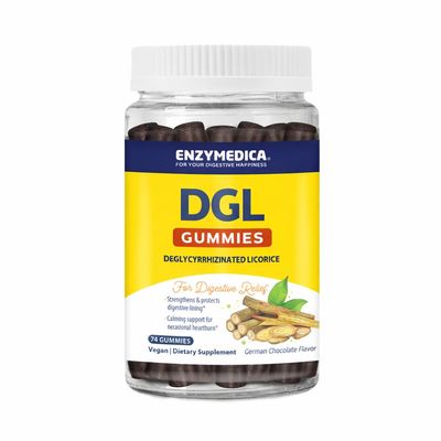 Enzymedica, DGL Stomach Relief, Deglycyrrhizinated Licorice Gummies for Digestive Support & Gut Health, Chocolate, 74 Count