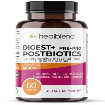 Digest + Postbiotics Supplement for Women and Men, Multi Enzymes, Organic Prebiotic & Probiotic for Digestive Health with Bromeline, Papin and Lipase, Non-GMO, Gluten-Free, 60 Vegetarian Caps