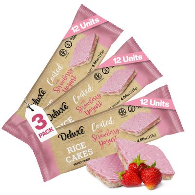 Deluxe & Bla Bla Thin and Crispy Strawberry Yogurt Chocolate Rice Cakes, Kosher Certified Dairy, Gluten Free, Nuts Free Snack Pack Of 3 (Pack of 3, Strawberry Yogurt)