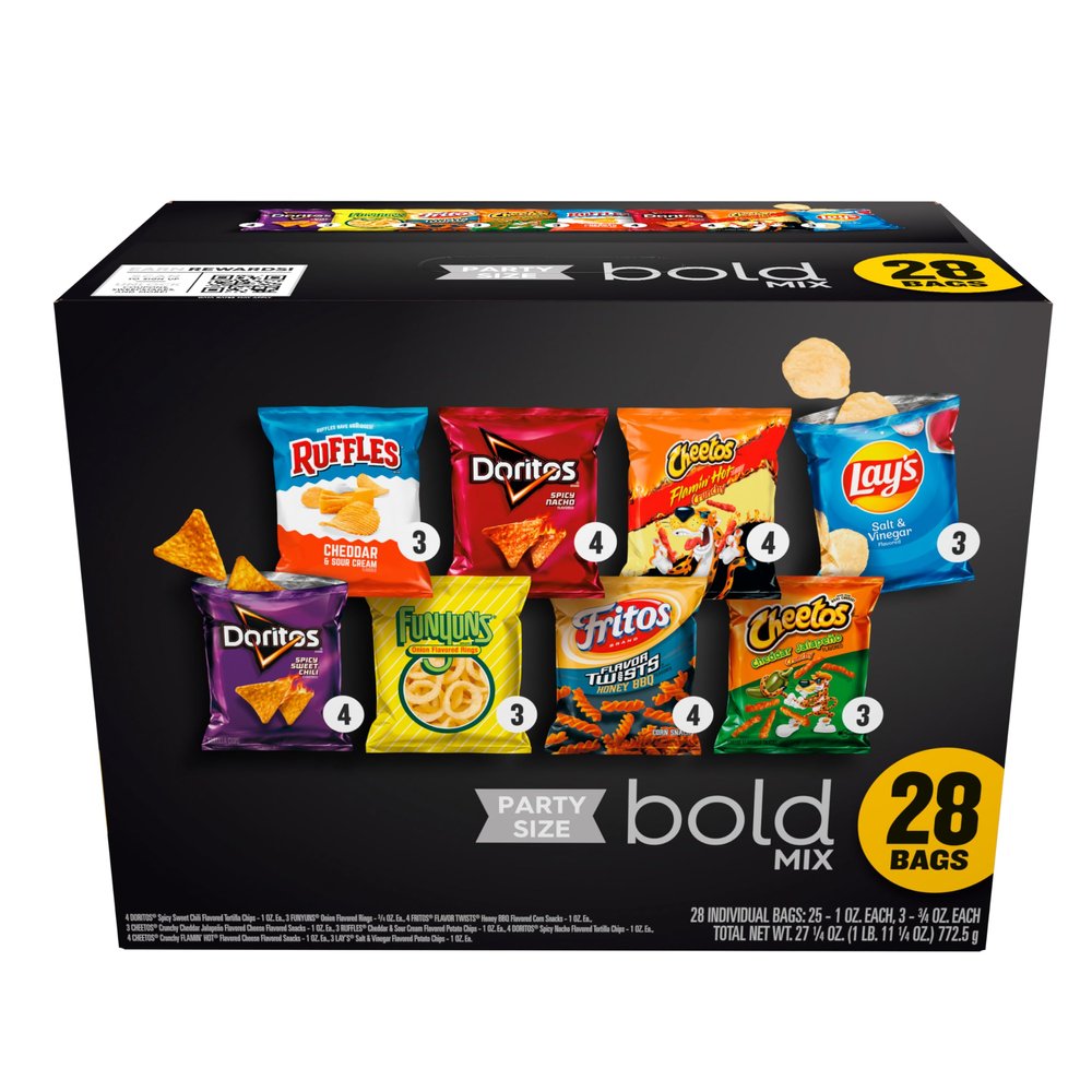 Frito-Lay Snacks Bold Mix Chips Variety Pack, Doritos, Cheetos, Funyuns, Lay's, Ruffles, 28 Count (Pack of 1)(Assortment May Vary)