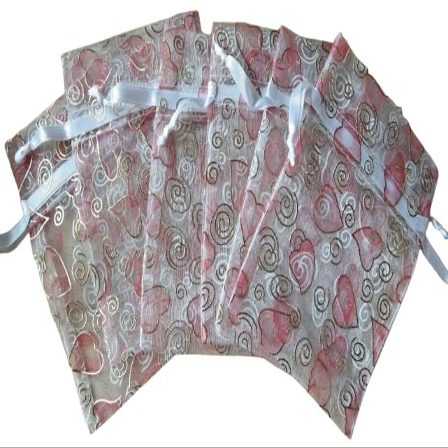 15 Gold & Pink Hearts Valentine Organza Fabric Drawstring 3.5"x5" Gift Bags Jewelry Making For You