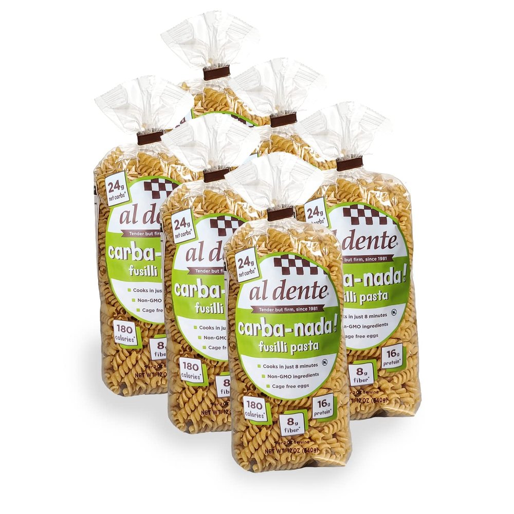 Al Dente Carba-Nada Egg Fusilli, Lower Carb, High Protein - Keto And Weight Watcher Diets-Friendly, Artisanal, Best Tasting Pasta Noodles, Cage-Free Eggs And Non-GMO Ingredients, 10oz (Pack Of 6)