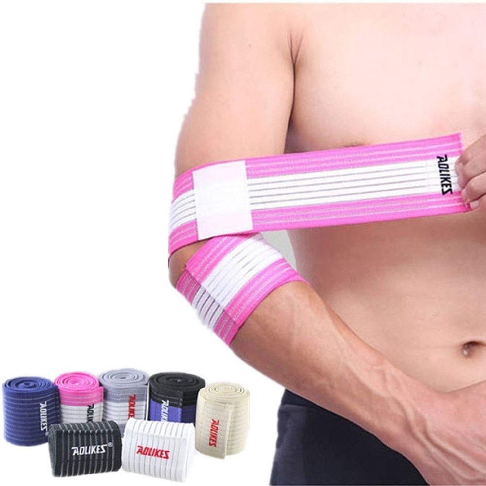AIZXC Elastic Breathable Arm Elbow Wraps Straps Bandage Compression Brace Sleeve Support for Men Women Tennis, Golf, Badminton, Training, Bowling, Fitness & Weightlifting, 1 Pair (White/Pink)
