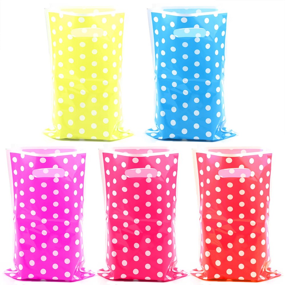 25 Pcs Kids Party Favors - Birthday Candy Bags, Polka Dot Pattern (5 Colors)