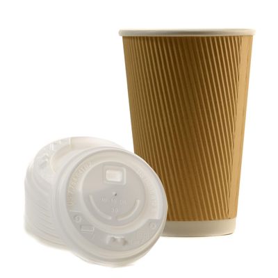 16oz Disposable RippIe Paper Hot Coffee Cups with White Dome Lids - Double Walled Insulated Disposable Hot Tea Cups - Bio Degradable, Eco Friendly, Beverage, To Go, Wholesale, Large Coffee Cups (150)