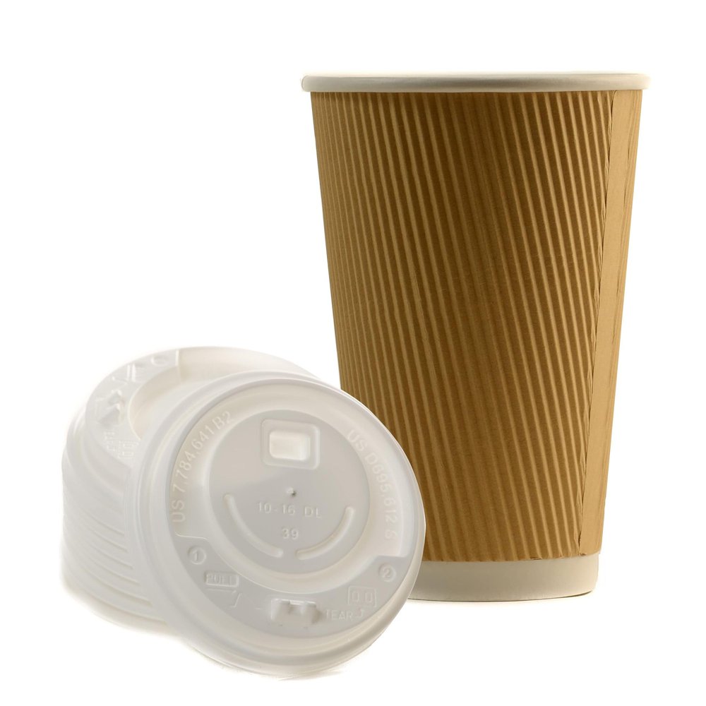 16oz Disposable RippIe Paper Hot Coffee Cups with White Dome Lids - Double Walled Insulated Disposable Hot Tea Cups - Bio Degradable, Eco Friendly, Beverage, To Go, Wholesale, Large Coffee Cups (150)