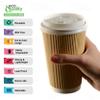 16oz Disposable RippIe Paper Hot Coffee Cups with White Dome Lids - Double Walled Insulated Disposable Hot Tea Cups - Bio Degradable, Eco Friendly, Beverage, To Go, Wholesale, Large Coffee Cups (150) view 2