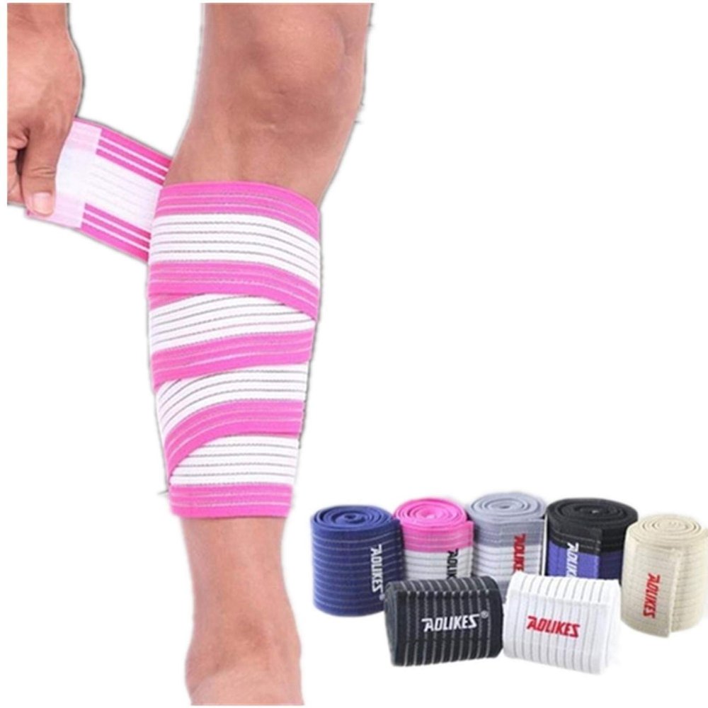 AIZXC Elastic Breathable Calf Shin Wraps Straps Bandage Compression Brace Sleeve Thigh Leg Support for Men Women Running, Cross Training, Squatting, Fitness & Weightlifting, 1 Pair (White/Pink)