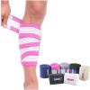 AIZXC Elastic Breathable Calf Shin Wraps Straps Bandage Compression Brace Sleeve Thigh Leg Support for Men Women Running, Cross Training, Squatting, Fitness & Weightlifting, 1 Pair (White/Pink) view 1