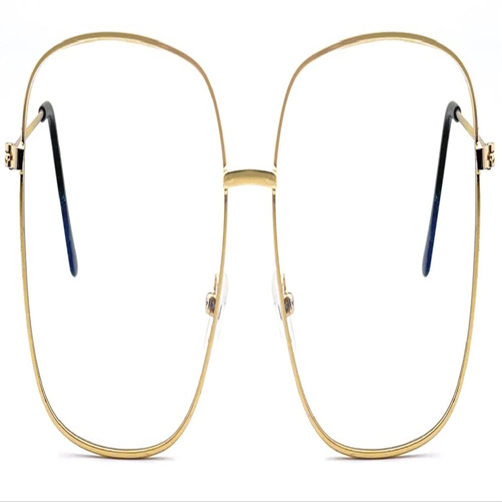 QxAiVMin Oversized Square Metal Reading Glasses Women Men, Large Anti Eyestrain Eyewear, Blue Light Blocking Computer Readers