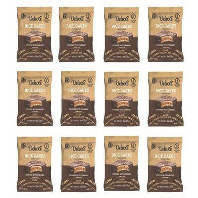 Deluxe & Bla Bla 12 Pack Stuffed Rice Cake Whole Grain, Natural & Healthy Snack Gluten Free, Kosher Certificate & Low Calorie 28 Gr (Caramel Dark Chocolate)