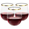 FOCUSLINE 32 Pack 12 OZ Plastic Wine Glasses, Stemless Disposable Wine Cups, Gold Rim Unbreakable Wine Glasses, Reusable Shatterproof Recyclable and BPA-Free Plastic Wine Cups view 1