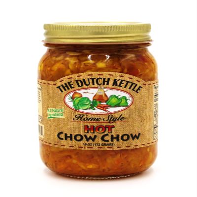 The Dutch Kettle Hot Chow Chow - Homestyle Gourmet Mildly Spicy Pickled Relish Made with Fresh Cabbage, Peppers, Onions, Spices, & Flavorful All-Natural Ingredients - Handcrafted & Amish-Made - 16 oz