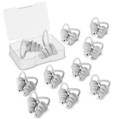 10 Pair Silicone Ear Plugs with Shark Fin Reusable with Plastic Case Soft Washable Individually Wrapped for Noise Reduction Noise Cancelling for Sleeping Snoring Shooting Music Construction Hunting