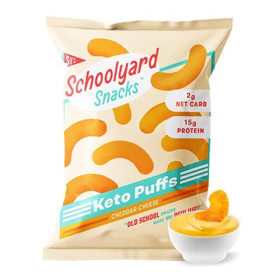 Schoolyard Keto Snacks - Cheddar Cheese - 15g Protein Puffs, Low Carb, Low Sugar - Gluten Free, Healthy & Diabetic Friendly, High Protein, Low Calorie snacks for Kids & Adults, USA Made, 12 Pack