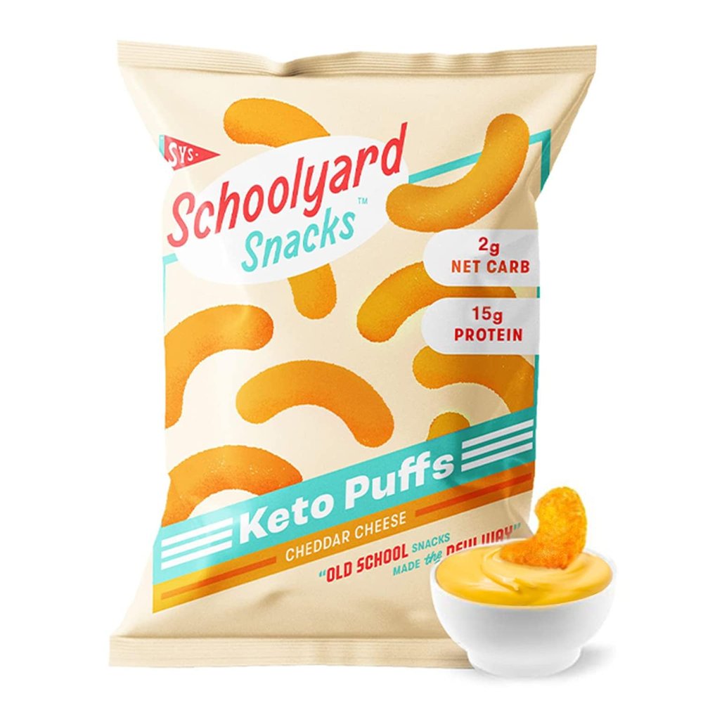 Schoolyard Keto Snacks - Cheddar Cheese - 15g Protein Puffs, Low Carb, Low Sugar - Gluten Free, Healthy & Diabetic Friendly, High Protein, Low Calorie snacks for Kids & Adults, USA Made, 12 Pack