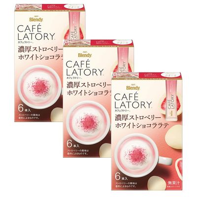 Cafe Latory Rich Strawberry White Chocolate Latte 2.3oz 3pcs Japanese Instant Cofee AjinomotoAG Ninjapo
