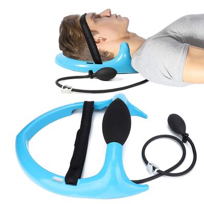 Cervical Traction Device, Inflatable Neck Stretcher Massage Pillow with Adjustable Traction Band and Air Inflation Pump for Neck Pain Relief