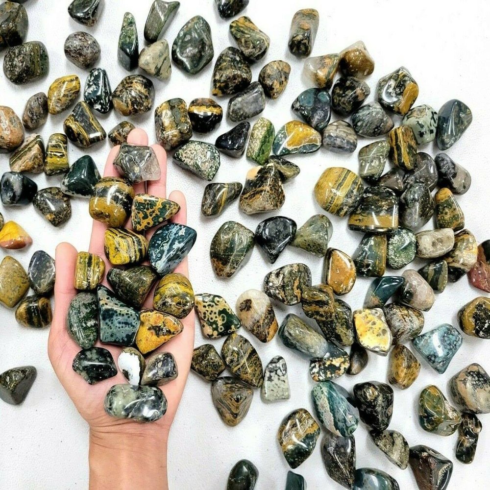1/2 LB Tumbled Sea Jasper Crystals Bulk Orbicular Jasper Stones Polished Gems Tumbles