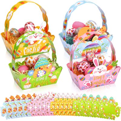Tinlade 24 Pieces Mini Easter Baskets Easter Treat Box Happy Easter Gift Boxes with Handles School Easter Day Party Favor Bunny Party Decoration