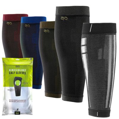 GO SLEEVES Kinesiology Calf Compression Sleeve Men, Targeted Support for shin splints, Muscle Fatigue, Soreness, Calf Muscle