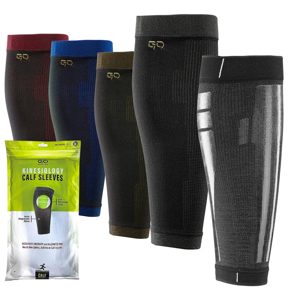 GO SLEEVES Kinesiology Calf Compression Sleeve Men, Targeted Support for shin splints, Muscle Fatigue, Soreness, Calf Muscle