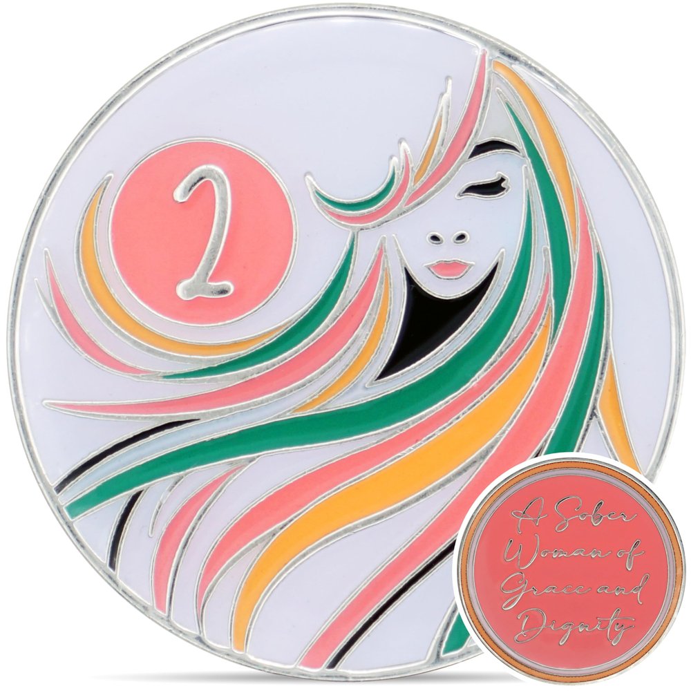 2 Year Sobriety Coin | A Sober Woman Triplate AA Chip | Glow in The Dark Anniversary Token Recovery Gift for Women