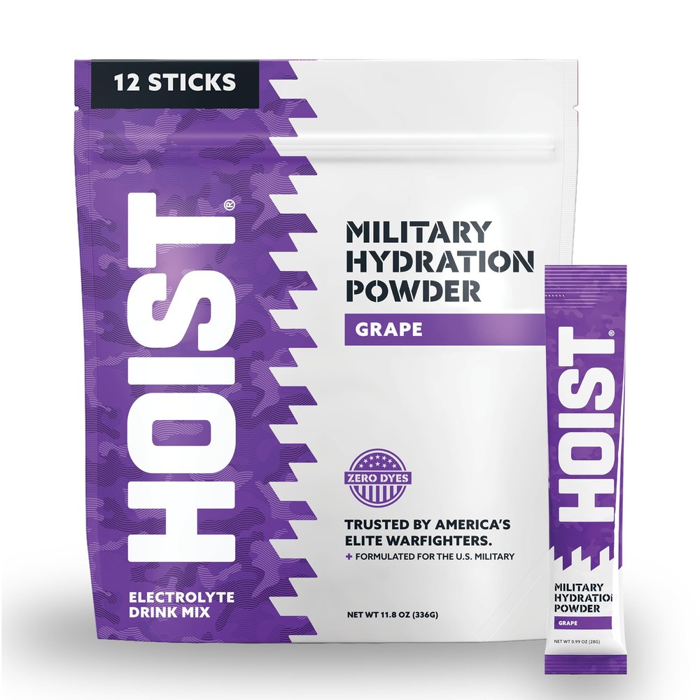 HOIST Electrolyte Drink Mix Powder Sticks  Rapid Rehydration, Military Hydration Formula  Grape (12 Single-Serve Packs)