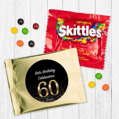 12ct Personalized 60th Birthday Candy Favors for Guests Fun Size Candy Bags (12 Pack) - Gold Foil - (3 x 4in) Party Supplies