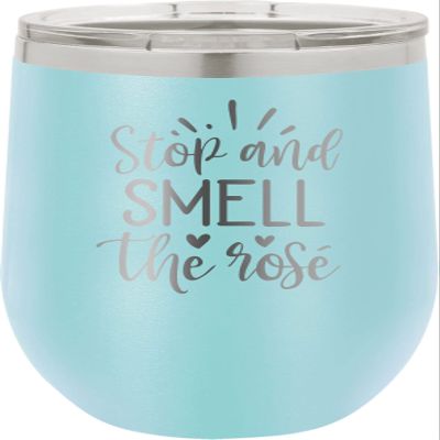 CustomGiftsNow Stop And Smell The Rose - Stainless Steel Double-Wall Insulated 12-Ounce Truck Car Travel Coffee Cup Wine Tumbler Mug with Lid