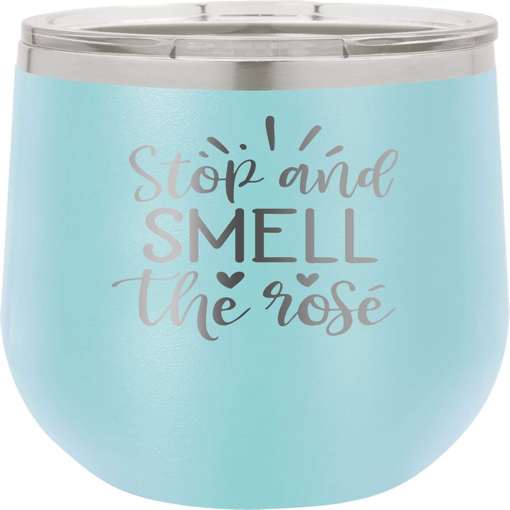 CustomGiftsNow Stop And Smell The Rose - Stainless Steel Double-Wall Insulated 12-Ounce Truck Car Travel Coffee Cup Wine Tumbler Mug with Lid
