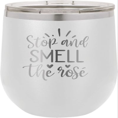 CustomGiftsNow Stop And Smell The Rose - Stainless Steel Double-Wall Insulated 12-Ounce Truck Car Travel Coffee Cup Wine Tumbler Mug with Lid