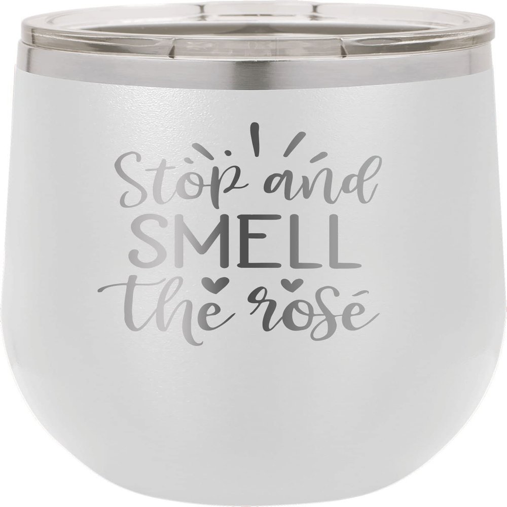 CustomGiftsNow Stop And Smell The Rose - Stainless Steel Double-Wall Insulated 12-Ounce Truck Car Travel Coffee Cup Wine Tumbler Mug with Lid