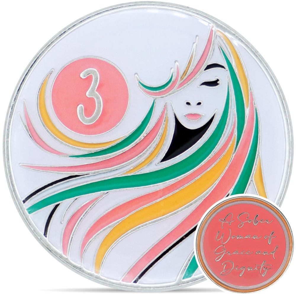 3 Year Sobriety Coin | A Sober Woman Triplate AA Chip | Glow in The Dark Anniversary Token Recovery Gift for Women