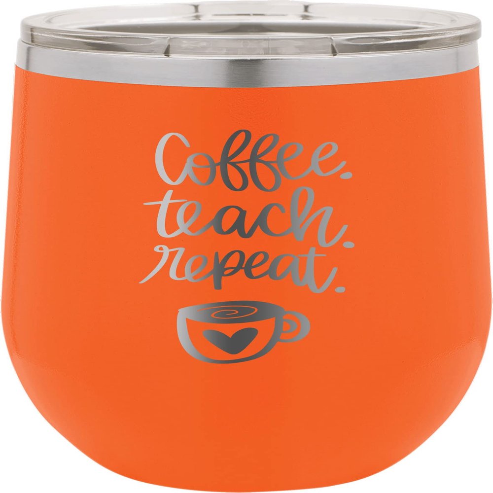 CustomGiftsNow Coffee. Teach. Repeat. - Teacher - Stainless Steel Double-Wall Insulated 12-Ounce Truck Car Travel Coffee Cup Wine Tumbler Mug with Lid
