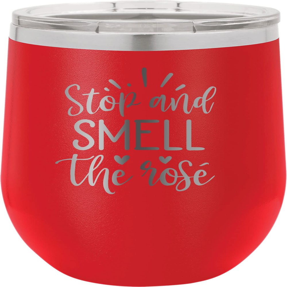 CustomGiftsNow Stop And Smell The Rose - Stainless Steel Double-Wall Insulated 12-Ounce Truck Car Travel Coffee Cup Wine Tumbler Mug with Lid