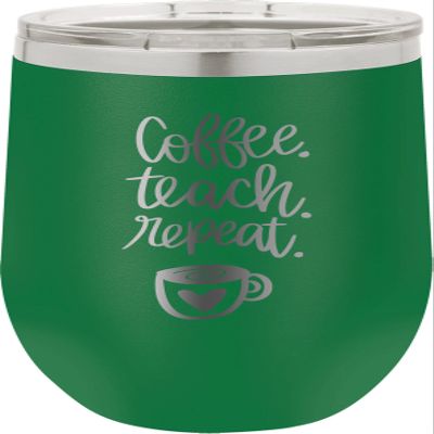CustomGiftsNow Coffee. Teach. Repeat. - Teacher - Stainless Steel Double-Wall Insulated 12-Ounce Truck Car Travel Coffee Cup Wine Tumbler Mug with Lid