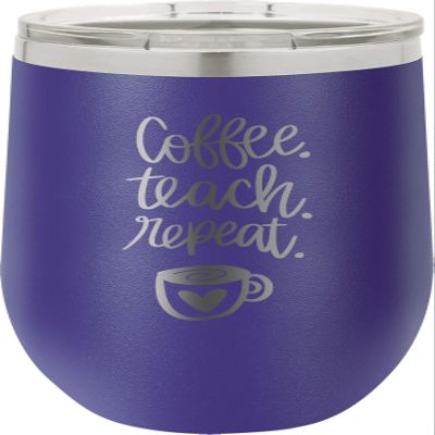 CustomGiftsNow Coffee. Teach. Repeat. - Teacher - Stainless Steel Double-Wall Insulated 12-Ounce Truck Car Travel Coffee Cup Wine Tumbler Mug with Lid