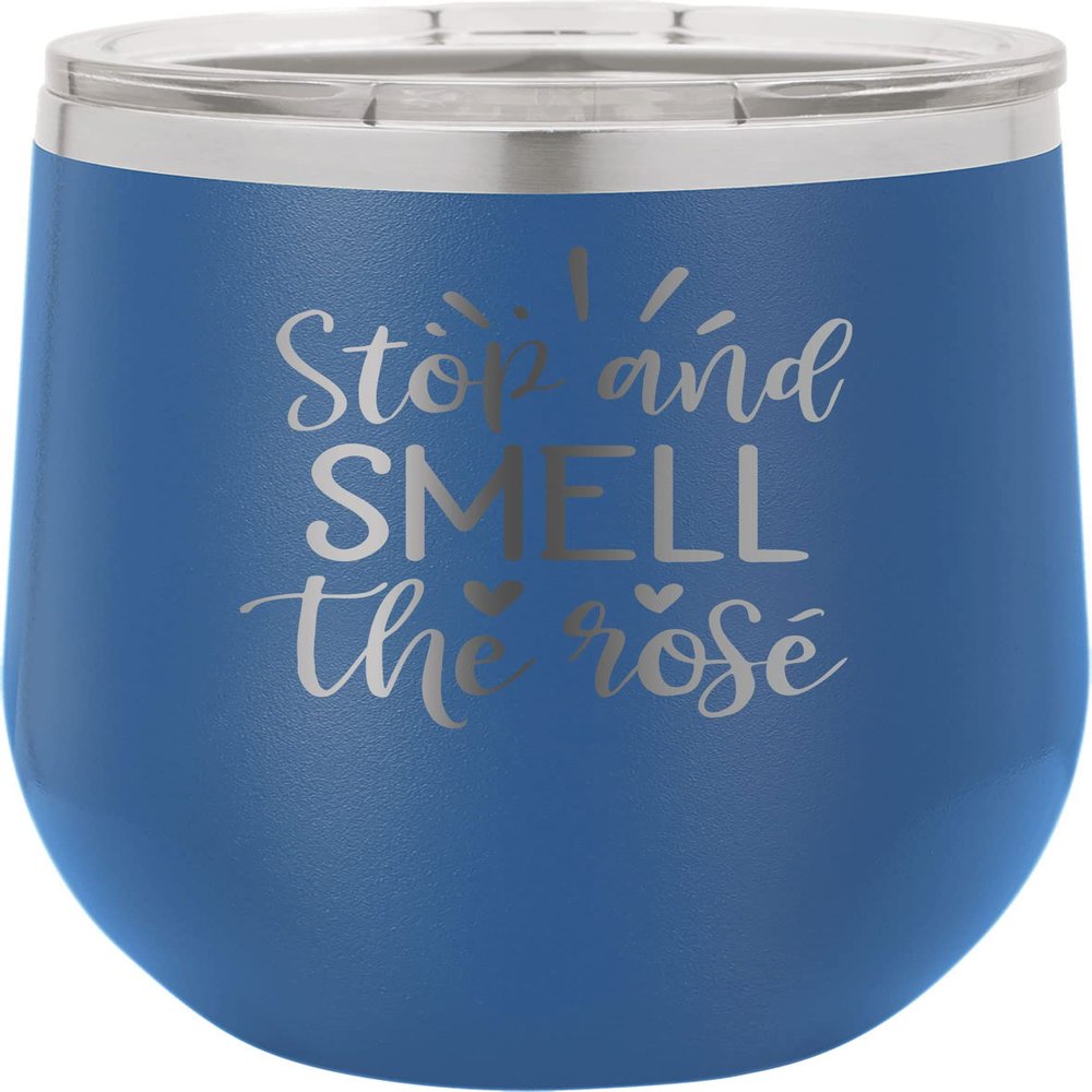 CustomGiftsNow Stop And Smell The Rose - Stainless Steel Double-Wall Insulated 12-Ounce Truck Car Travel Coffee Cup Wine Tumbler Mug with Lid