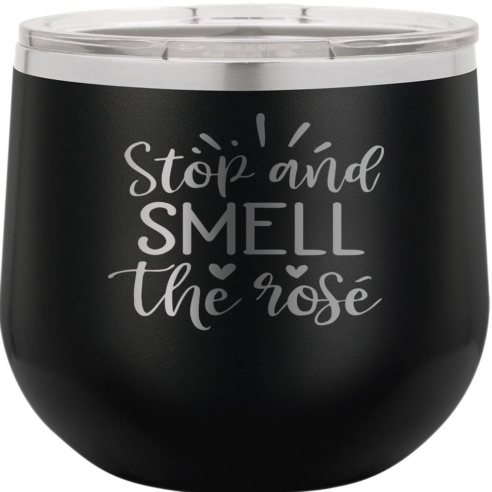CustomGiftsNow Stop And Smell The Rose - Stainless Steel Double-Wall Insulated 12-Ounce Truck Car Travel Coffee Cup Wine Tumbler Mug with Lid