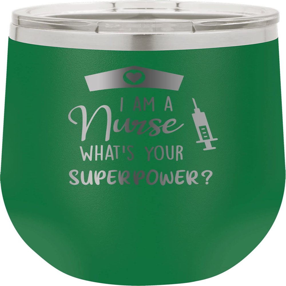 CustomGiftsNow I Am A Nurse What's Your Superpower? - Stainless Steel Double-Wall Insulated 12-Ounce Truck Car Travel Coffee Cup Wine Tumbler Mug with Lid