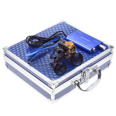 5W LED Headlamp with Filter + 2.5X 420 Binocular Loupes Magnifying Glasses Aluminum Box (Blue)