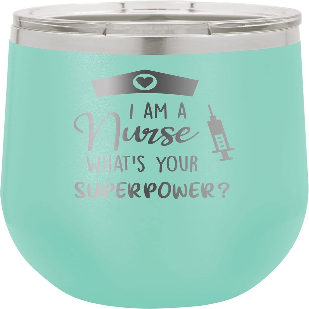 CustomGiftsNow I Am A Nurse What's Your Superpower? - Stainless Steel Double-Wall Insulated 12-Ounce Truck Car Travel Coffee Cup Wine Tumbler Mug with Lid
