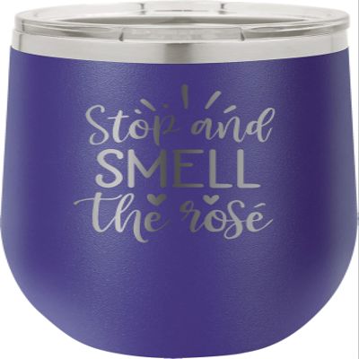 CustomGiftsNow Stop And Smell The Rose - Stainless Steel Double-Wall Insulated 12-Ounce Truck Car Travel Coffee Cup Wine Tumbler Mug with Lid