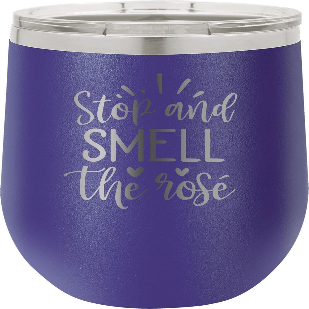 CustomGiftsNow Stop And Smell The Rose - Stainless Steel Double-Wall Insulated 12-Ounce Truck Car Travel Coffee Cup Wine Tumbler Mug with Lid