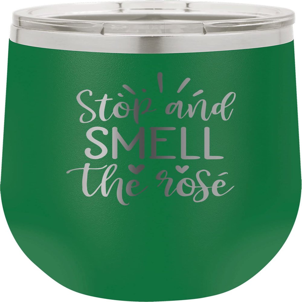 CustomGiftsNow Stop And Smell The Rose - Stainless Steel Double-Wall Insulated 12-Ounce Truck Car Travel Coffee Cup Wine Tumbler Mug with Lid