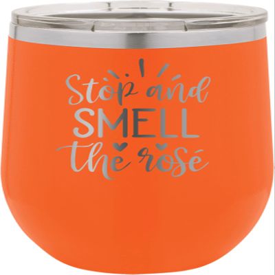 CustomGiftsNow Stop And Smell The Rose - Stainless Steel Double-Wall Insulated 12-Ounce Truck Car Travel Coffee Cup Wine Tumbler Mug with Lid