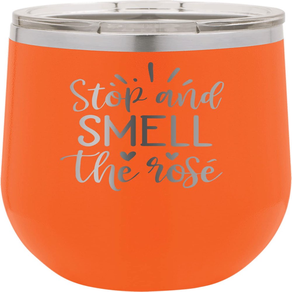 CustomGiftsNow Stop And Smell The Rose - Stainless Steel Double-Wall Insulated 12-Ounce Truck Car Travel Coffee Cup Wine Tumbler Mug with Lid
