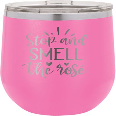 CustomGiftsNow Stop And Smell The Rose - Stainless Steel Double-Wall Insulated 12-Ounce Truck Car Travel Coffee Cup Wine Tumbler Mug with Lid